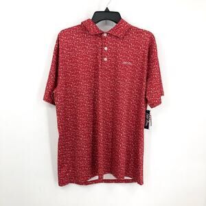 OLD ROW Men's Short Sleeve Tailgate Polo Shirt XL Red Printed Football NWT